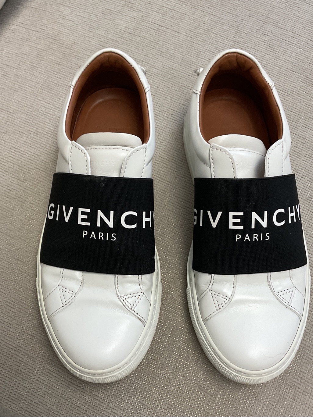 Givenchy White Leather Slip-Ons With Black Logo Band